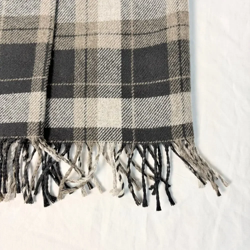VTG A. Gianetti plaid long wool skirt. Size 8. brass leather trim. Cabincore